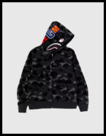 bape camo shark full zip black hoodie