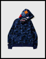 bape camo shark full zip blue hoodie
