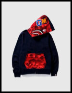 bape camo shark full zip navy hoodie