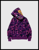 bape camo shark full zip purple hoodie