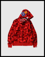 bape camo shark full zip red hoodie