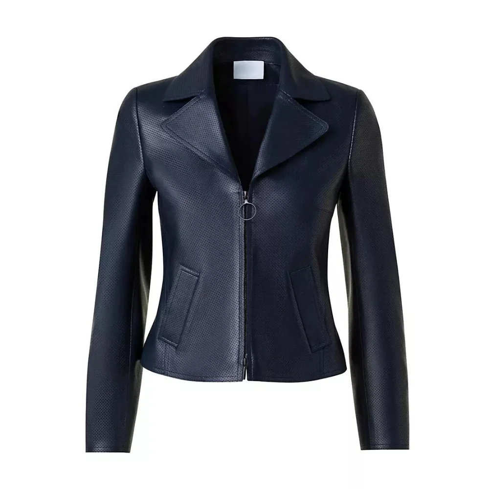 Falcon Women's Blue Biker Leather Jacket Falcon Women's Blue Biker Leather Jacket