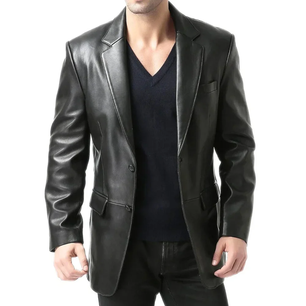 Men's Black Two Button Real Leather Blazer Jacket Men's Black Two Button Real Leather Blazer Jacket