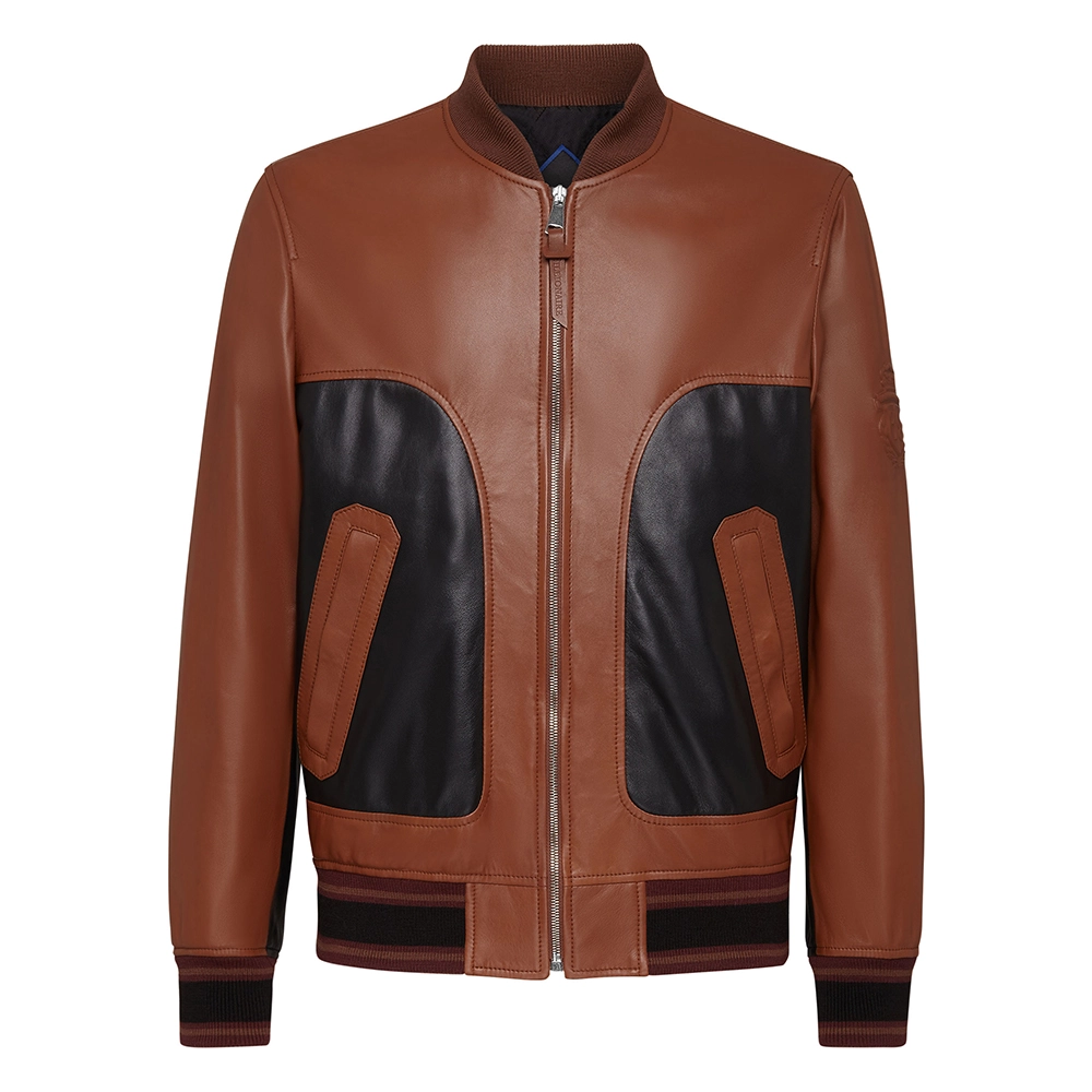 Men’s Bomber Brown and Black Leather Jacket Men’s Bomber Brown and Black Leather Jacket