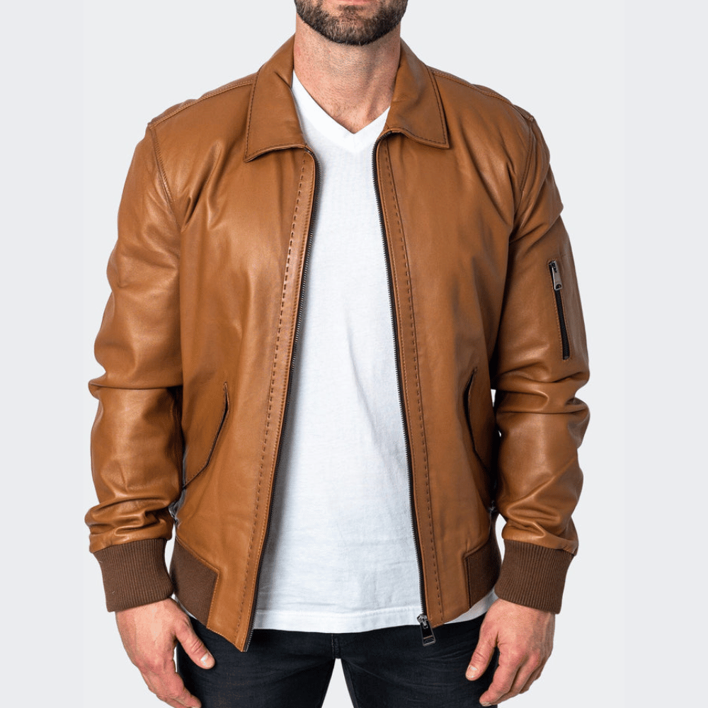Men's Classic Collar Brown Leather Jacket Men's Classic Collar Brown Leather Jacket