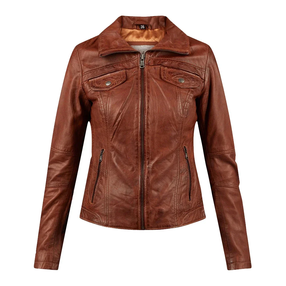 Slim Fit Brown Genuine Leather Jacket Womens Slim Fit Brown Genuine Leather Jacket Womens