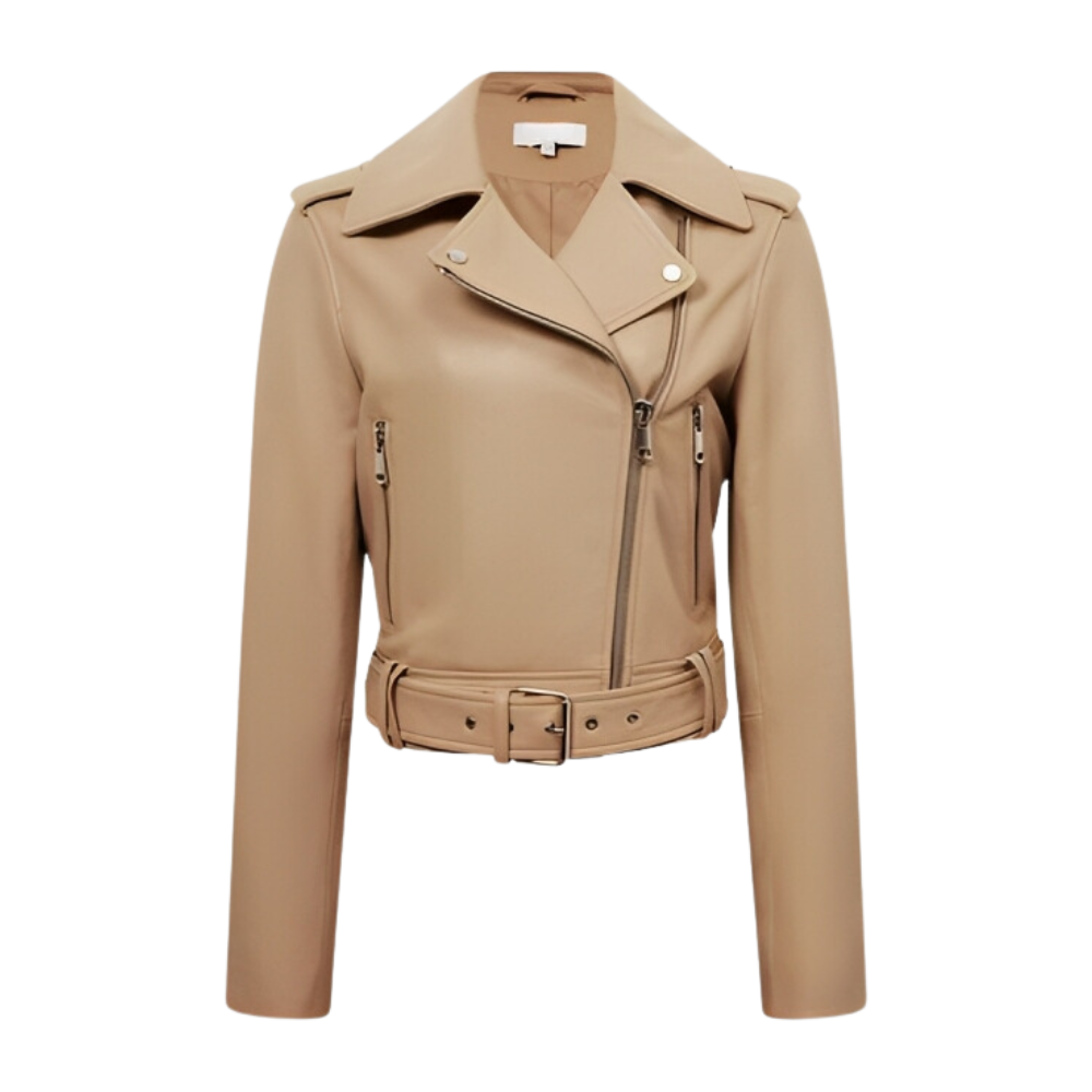 Women's Beige Leather Biker Jacket Women's Beige Leather Biker Jacket